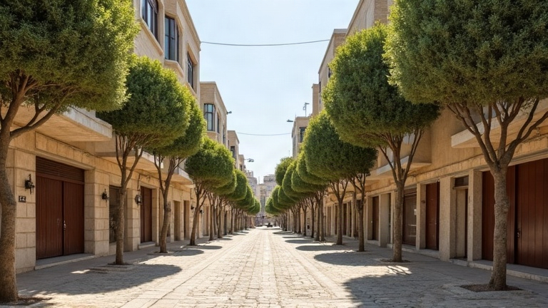 רחוב בצפון הישן של תל אביב עם בניינים לשימור וקווים אדריכליים