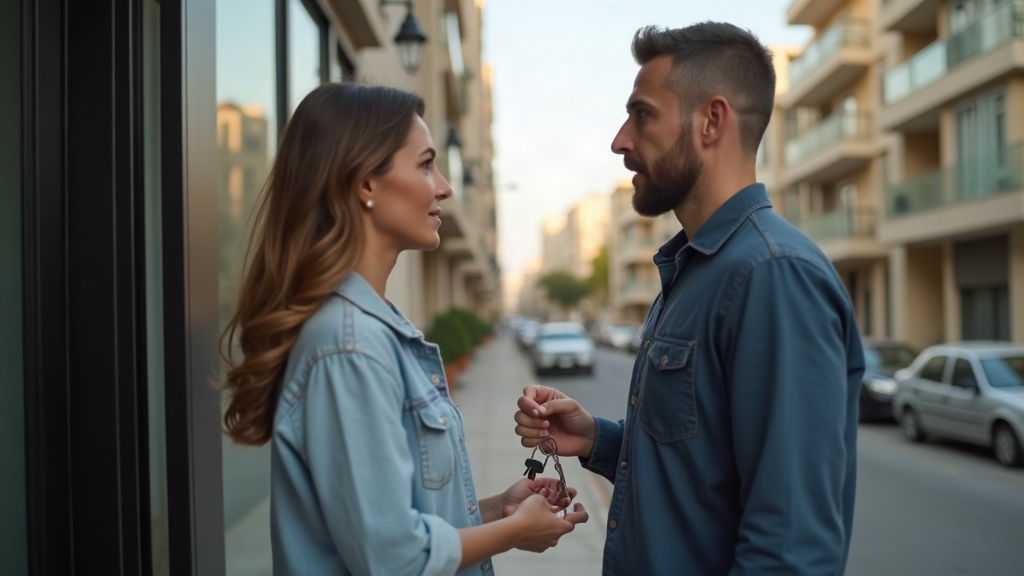 זוג עומד מול דירה ריקה בתל אביב ומחכה למסירת מפתחות באיחור