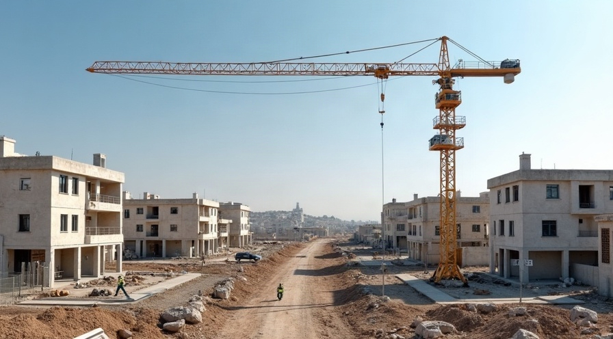 אתר בנייה פעיל של פרויקט מגורים חדש בגוש דן עם מנוף